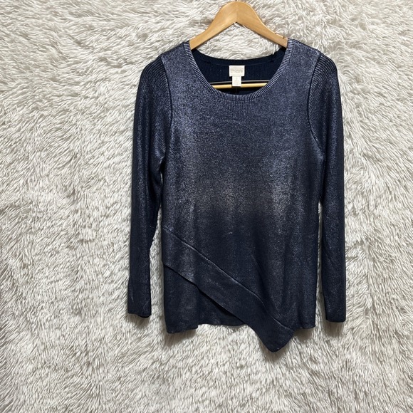 Chico's Sweaters - Chico's‎ Women's Metallic Foil V-Neck Long Sleeve Pullover Sweater Blue Size 1
